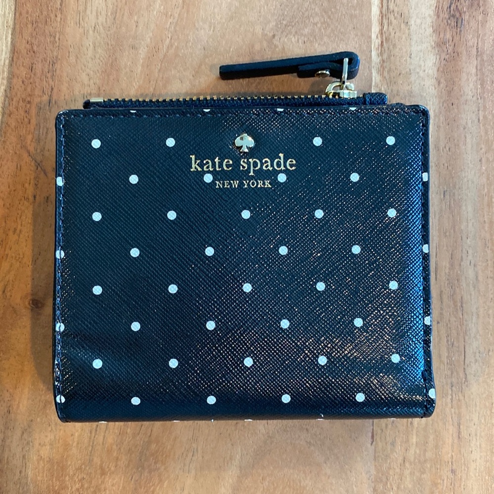 Black and white polka dot wallet